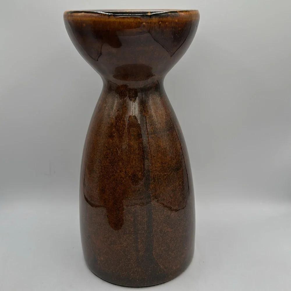 Brown glazed Mid-Century Modern tall ceramic candle holder set
